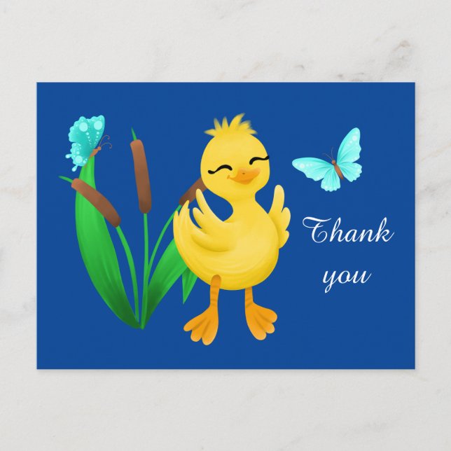 Postal lindo pato y mariposa gracias (Anverso)