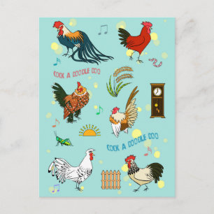 Postal Lindo patrón de gallos sin costuras de dibujos ani