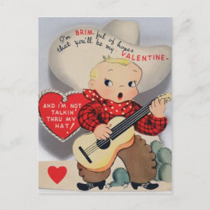 Postal Lindo pequeño vaquero cantor de San Valentín vinta