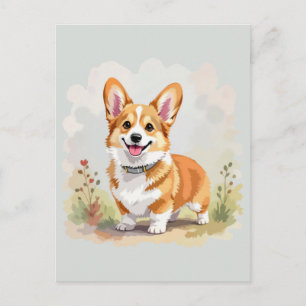 Postal Lindo perro Corgi Galés de Pembroke rojo
