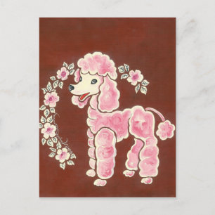 Postal Lindo perro poodle rosa femenino