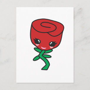 Postal lindo personaje de dibujos animados de rosa roja k