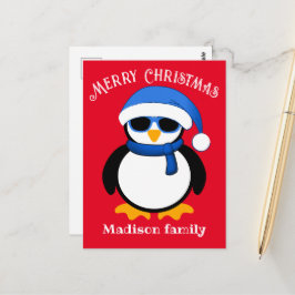 Postal Lindo pingüino genial Feliz Navidad rojo