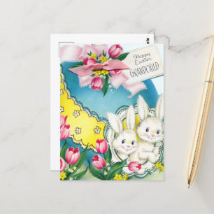 Postal lindo retro vintage nieto conejo de Pascua