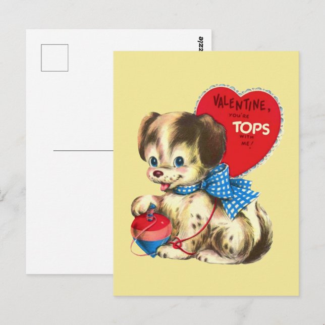 Postal lindo retro vintage Valentine puppy Holiday (Anverso / Reverso)