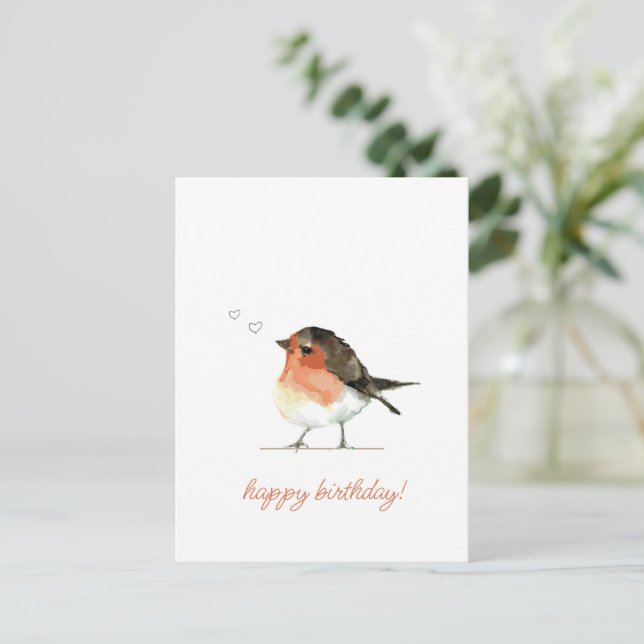 Postal Lindo Robin Naranja - Cumpleaños Simple y Elegante (Anverso de pie)
