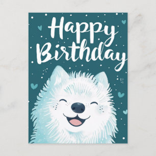 Postal Lindo Samoyed Feliz Cumpleaños
