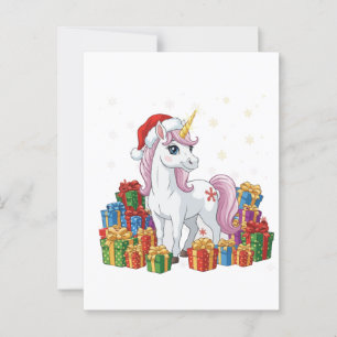 Postal Lindo Unicornio Mágico de Navidad con Gorro de San