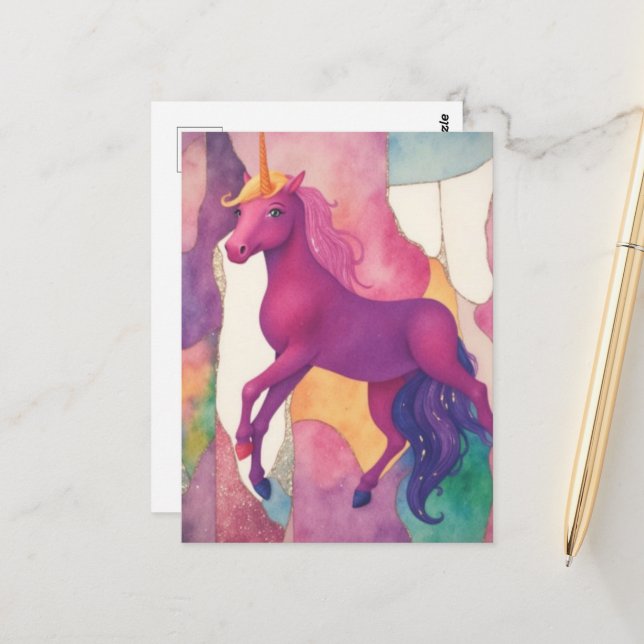 Postal Lindo Unicornio Morado (Anverso/Reverso In Situ)