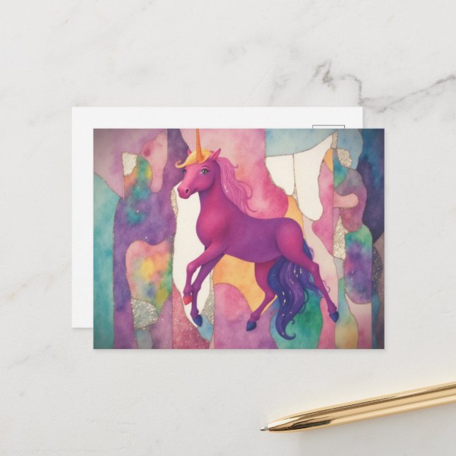 Postal Lindo Unicornio Morado (Anverso/Reverso In Situ)