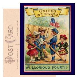 Postal Lindo Vintage Cuatro de Julio Patriótico