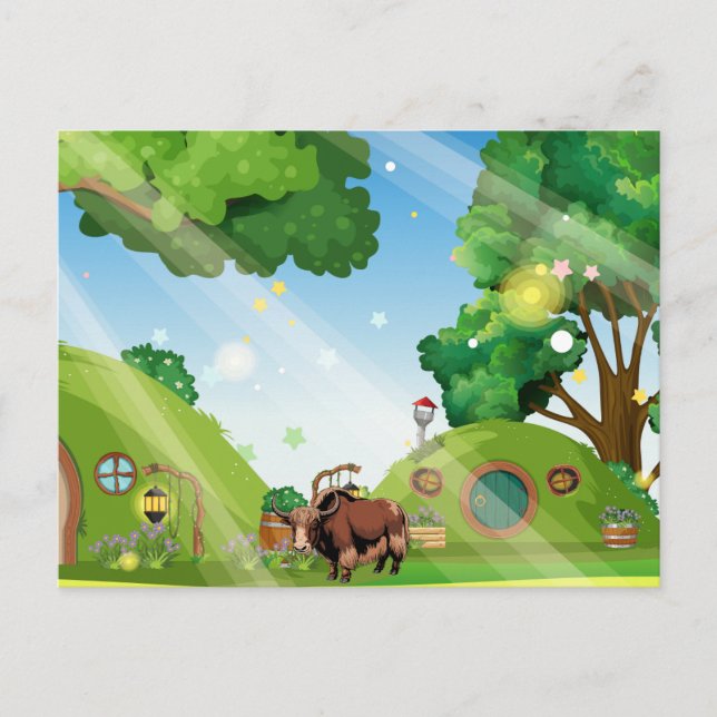 Postal Lindo y adorable yak marrón  (Anverso)