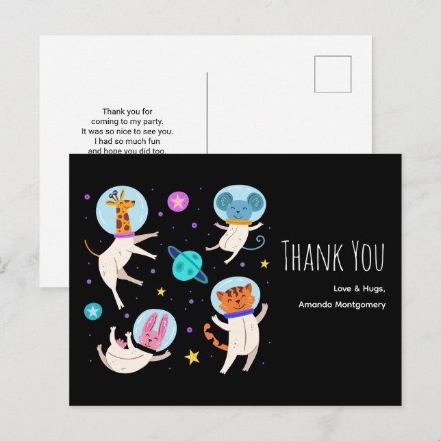 Postal Lindos animales astronautas flotando en el espacio (Anverso / Reverso)