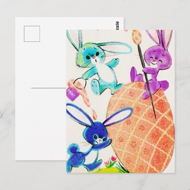Postal lindos conejitos retro vintage de Pascua (Anverso / Reverso)
