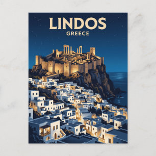 Postal Lindos de Noche Grecia