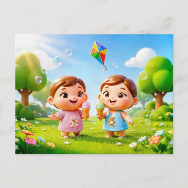 Postal Lindos Gemelos 3D del Zodiaco Géminis (Anverso)