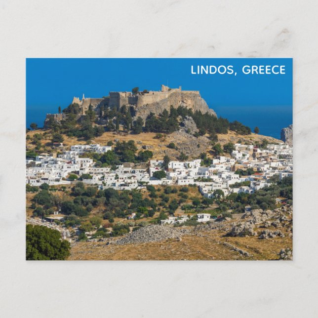 Postal Lindos Grecia Castillo Rhodes Isla Viajes Griegos (Anverso)