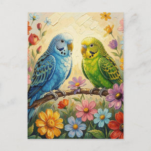 Postal Lindos Periquitos con Impasto   Mantenerse en cont