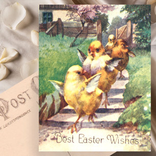Postal Lindos pollitos de Pascua vintage