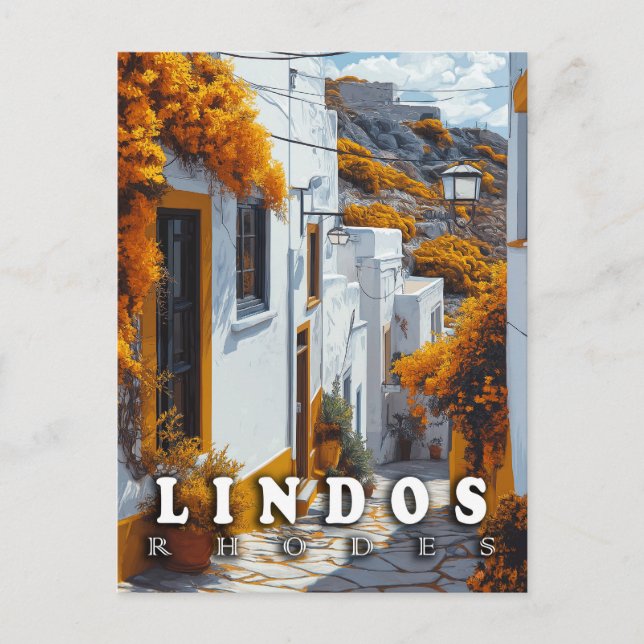 Postal Lindos, Rodas : Arquitectura Griega Vintage (Anverso)