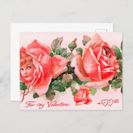 Postal lindos rosas vintage niños Valentine