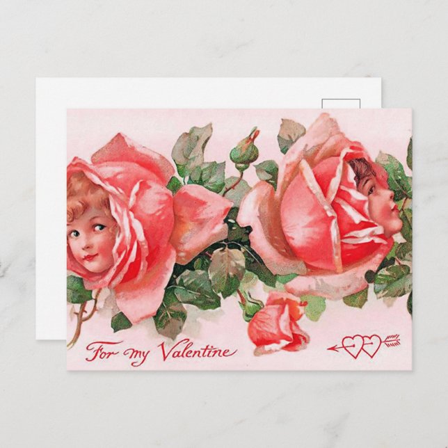 Postal lindos rosas vintage niños Valentine (Anverso / Reverso)