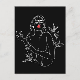 Postal Line Art illustration. Femme en noir et blanc