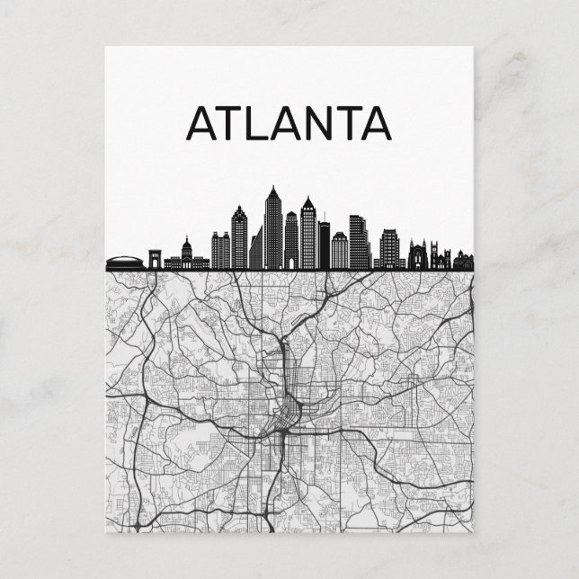 Postal Línea aérea de Atlanta Georgia City con mapa (Anverso)