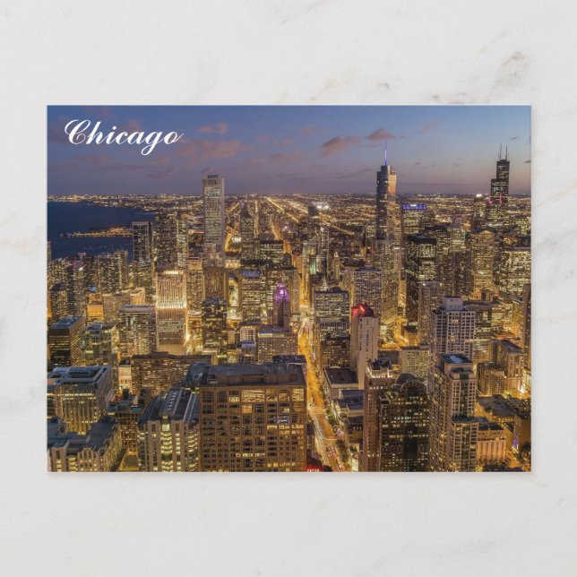 Postal Línea aérea de Chicago Illinois City en la noche (Anverso)
