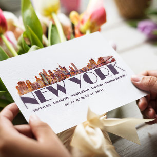 Postal Línea aérea de Nueva York. Órganos y coordenadas