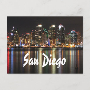 Postal Línea aérea de San Diego en California de noche