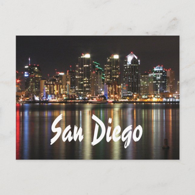 Postal Línea aérea de San Diego en California de noche (Anverso)