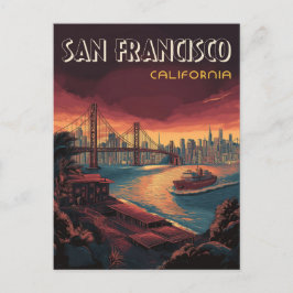Postal Línea aérea de San Francisco con puente Golden Gat
