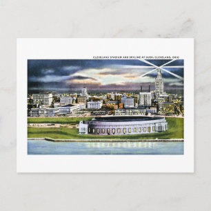 Postal Línea aérea del estadio Cleveland en Dusk, Clevela