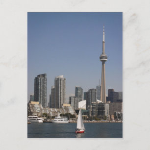 Postal Línea aérea del puerto de Toronto con barco rojo