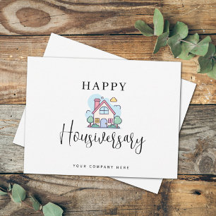 Postal Línea de Arte de Casa Colorida Feliz Aniversario d