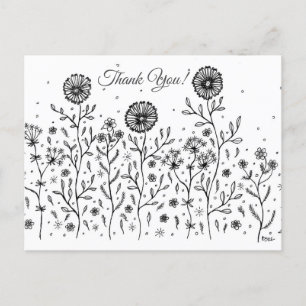 Postal Línea de arte de prado de flores ¡Gracias!