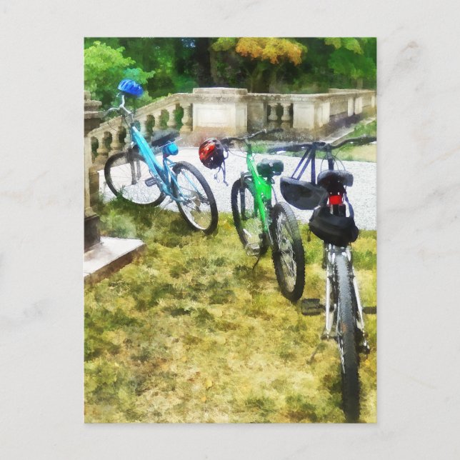 Postal Línea de bicicletas en el parque (Anverso)