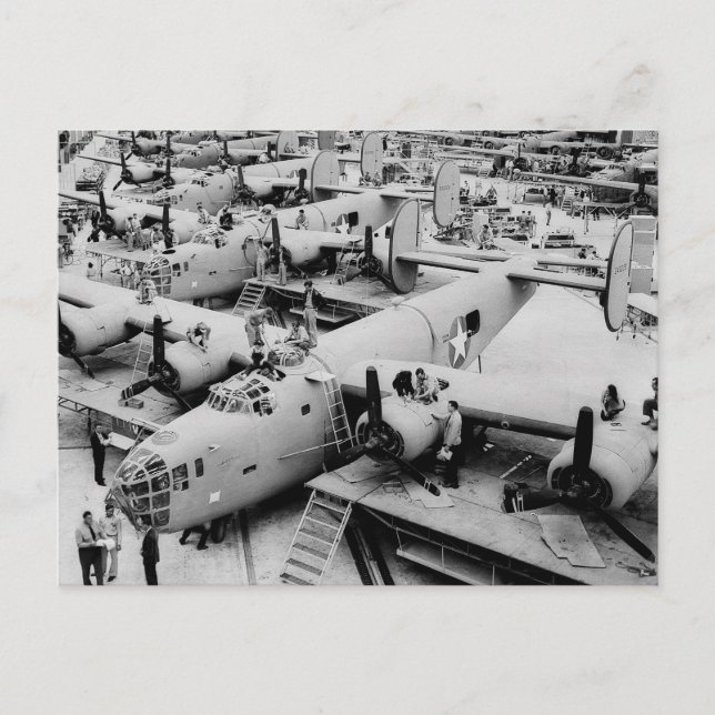 Postal Línea de ensamblaje del bombardero B-24, 1943 (Anverso)