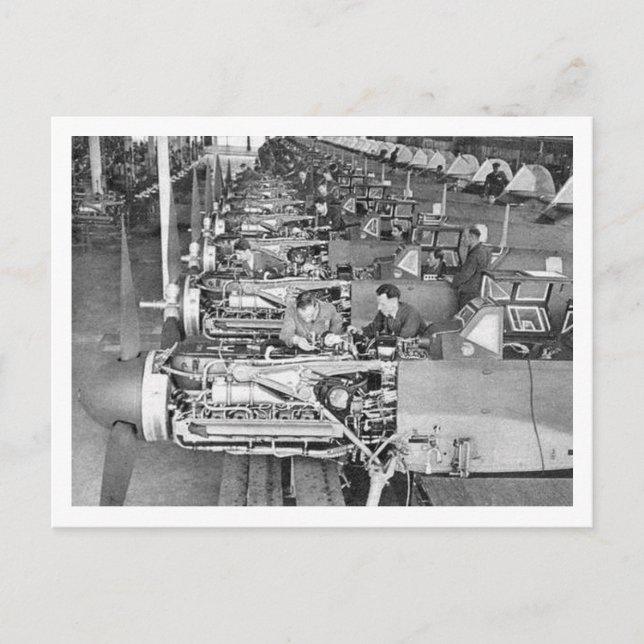 Postal Línea de producción Messerschmitt Bf109 en Regensb (Anverso)