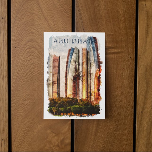 Postal Línea de Skyline de acuarela de los Emiratos Árabe (abu dhabi uae skyline postcard)