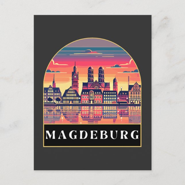 Postal Línea de Skyline Retro Magdeburg (Anverso)