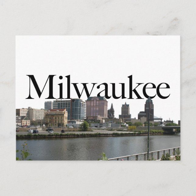 Postal Línea de Skyline WI Milwaukee con el cielo (Anverso)