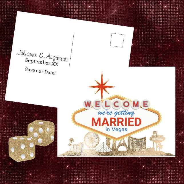 Postal Línea dorada de bodas Las Vegas Guardar la fecha (Subido por el creador)