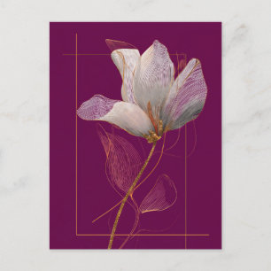 Postal Línea dorada de magnolia blanca magenta