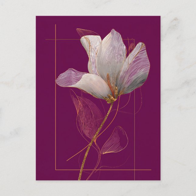 Postal Línea dorada de magnolia blanca magenta (Anverso)