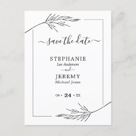 Postal Línea simple Arte blanco y negro Guardar la fecha