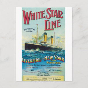 Postal Línea White Star, cartel vintage de viajes marítim