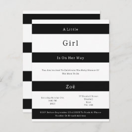 Postal Linear Chic Black And White Stripes Baby Invite