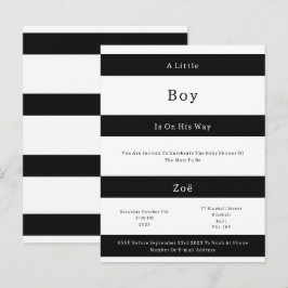 Postal Linear Chic Black And White Stripes Baby Invite Br